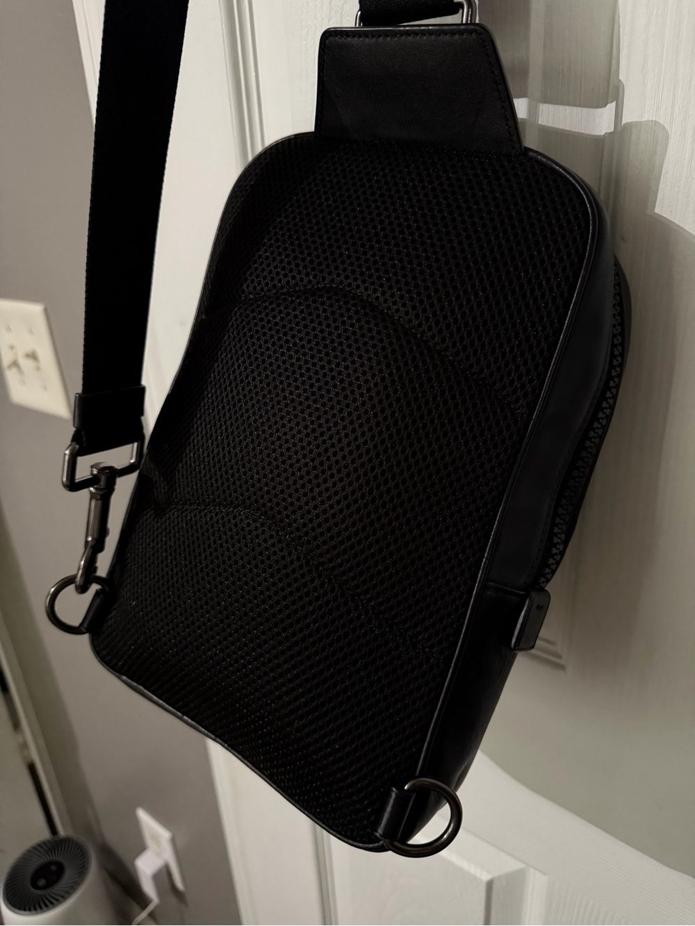 Coach Black Signature Crossbody Sling with Brown Trim and Red Accent - Picture 4 of 7